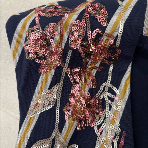 BCBGMaxAzria Crop Top Cap-Sleeve in Striped Floral Sequined Blue Yellow Size M - Picture 4 of 10